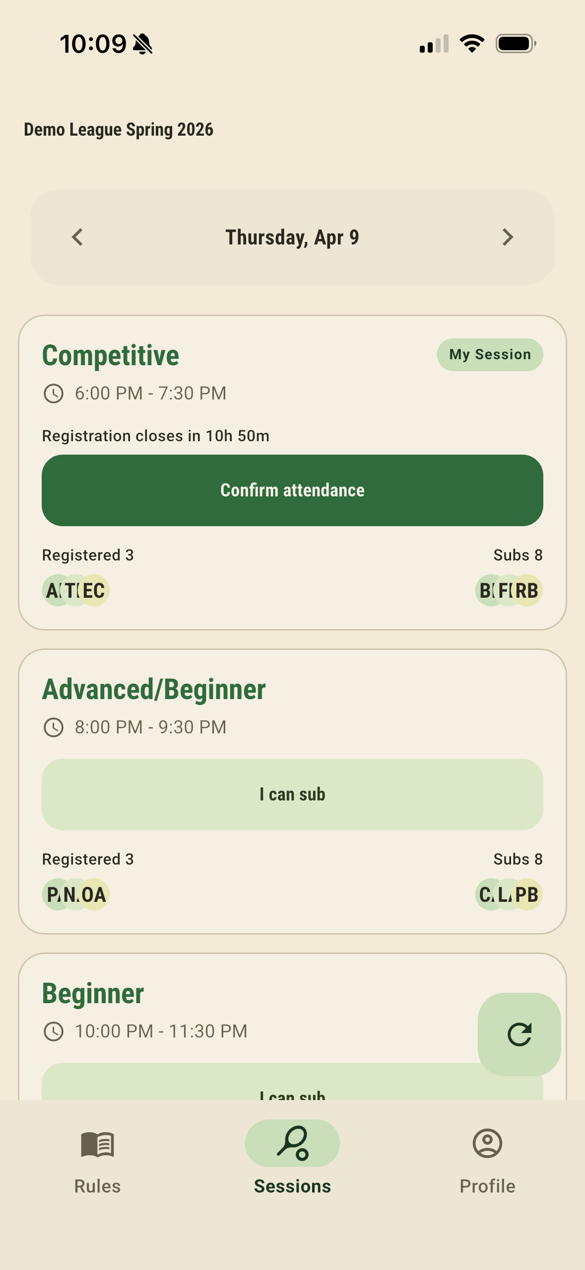 Assigned session details screen