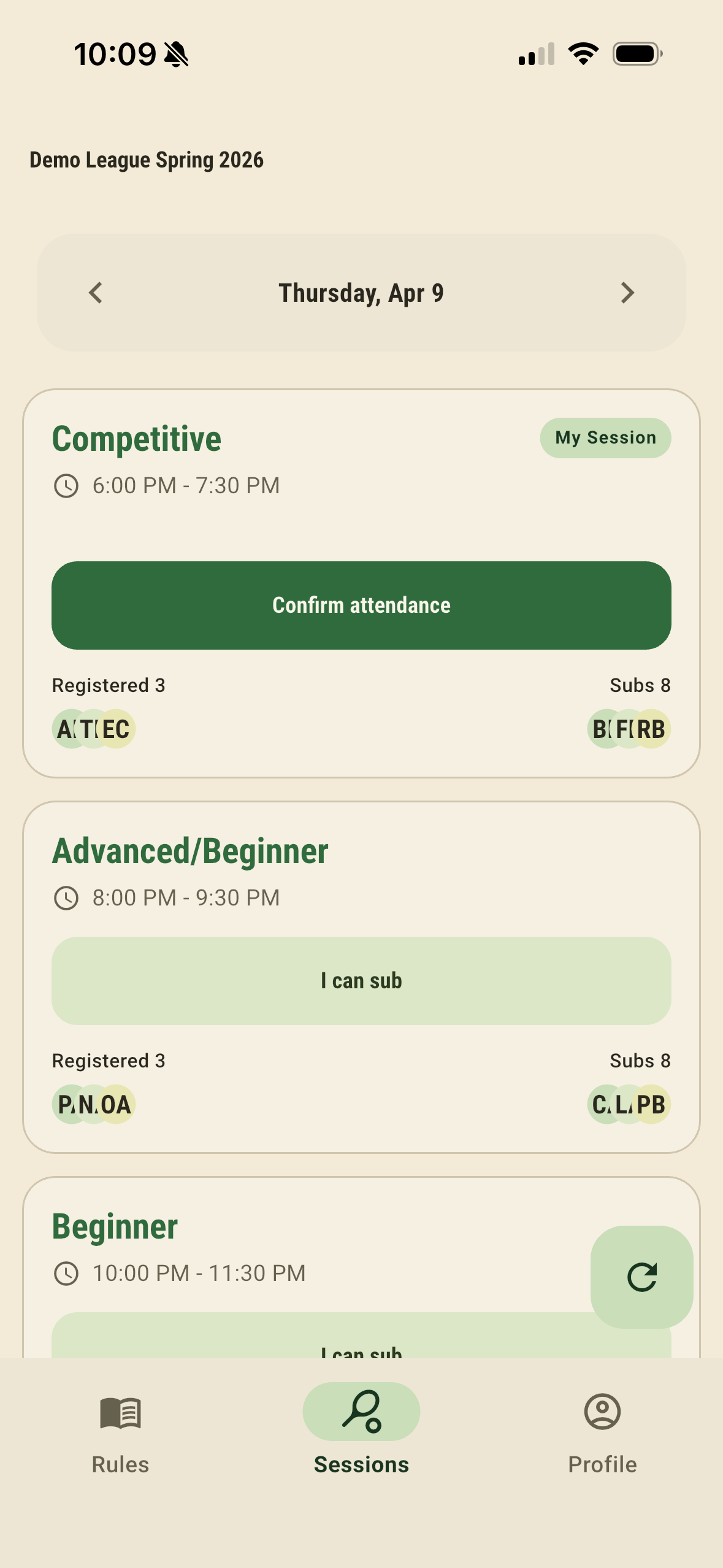 Attend flips to I can sub at registration close