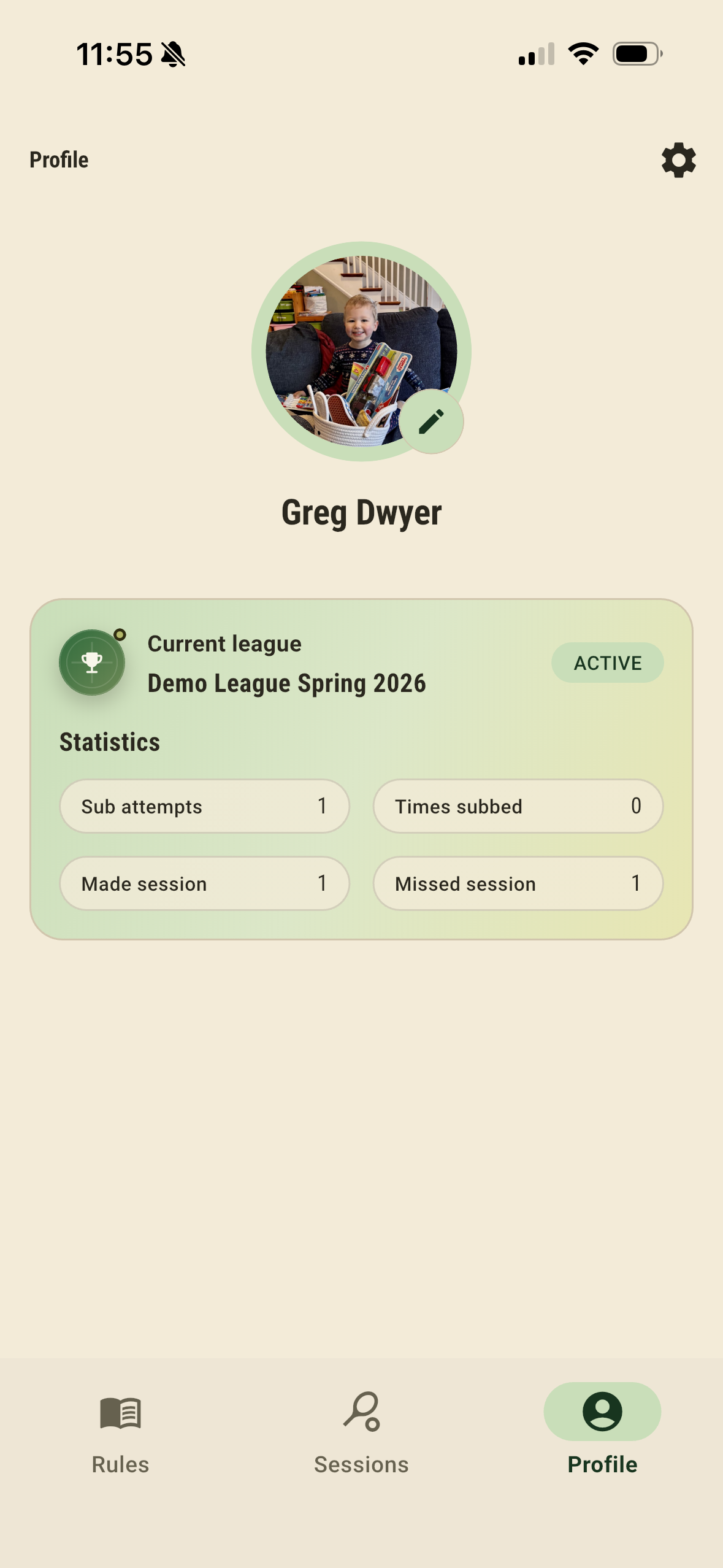 Player profile screen